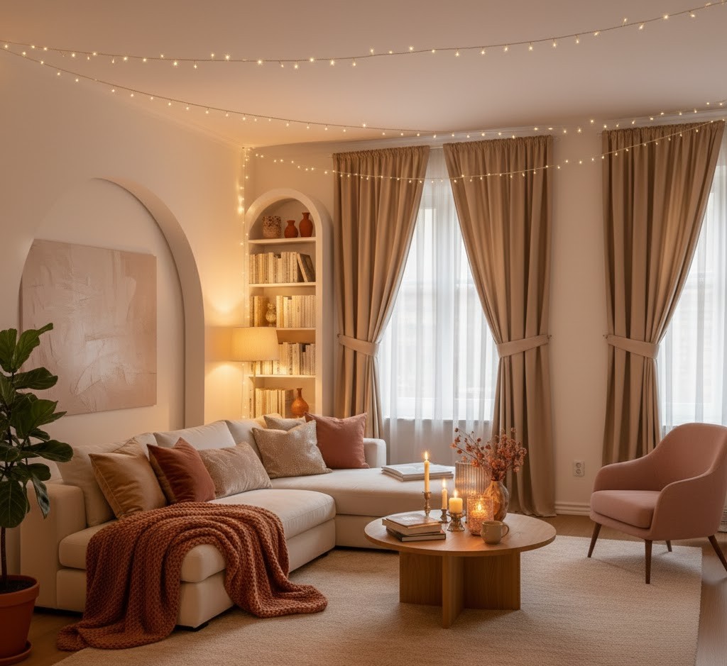 Apartment living space with elegant event decoration